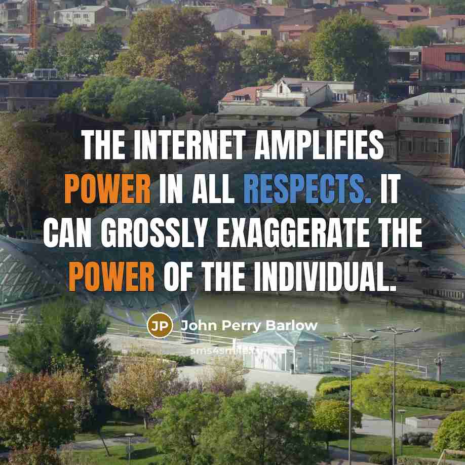 “The Internet amplifies power in all respects. It can grossly exaggerate the power of the individual.” quote by John Perry Barlow