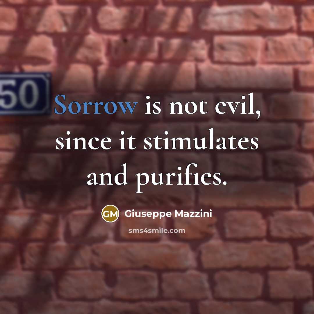 “Sorrow is not evil, since it stimulates and purifies.” quote by Giuseppe Mazzini