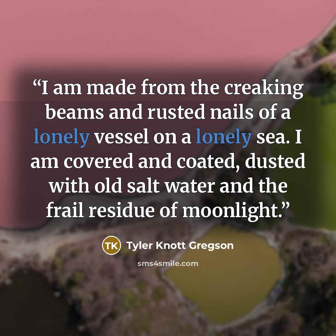 “I am made from the creaking beams and rusted nails of a lonely vessel on a lonely sea. I am covered and coated, dusted with old salt water and the frail residue of moonlight.” quote by Tyler Knott Gregson