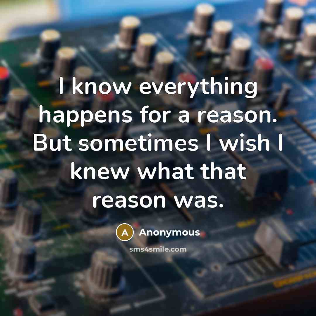 “I know everything happens for a reason. But sometimes I wish I knew what that reason was.” quote by Anonymous