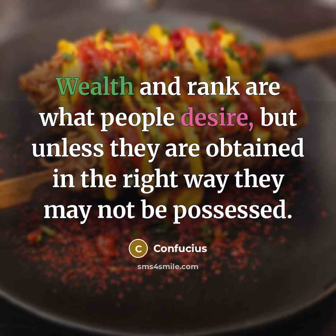 “Wealth and rank are what people desire, but unless they are obtained in the right way they may not be possessed.” quote by Confucius
