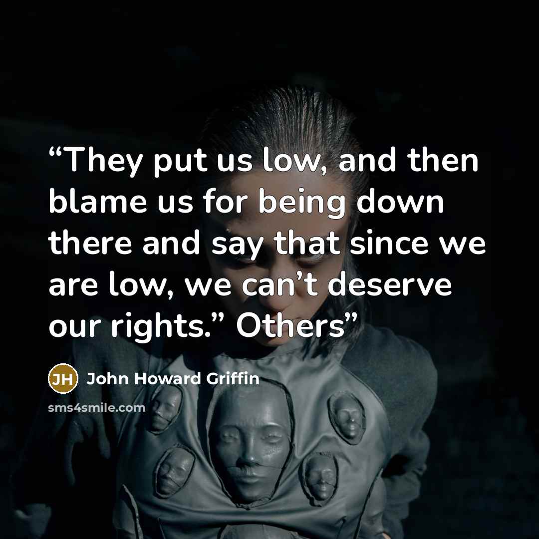 “They put us low, and then blame us for being down there and say that since we are low, we can’t deserve our rights.” Others” quote by John Howard Griffin