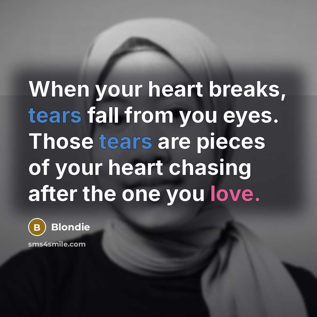 “When your heart breaks, tears fall from you eyes. Those tears are pieces of your heart chasing after the one you love.” quote by Blondie