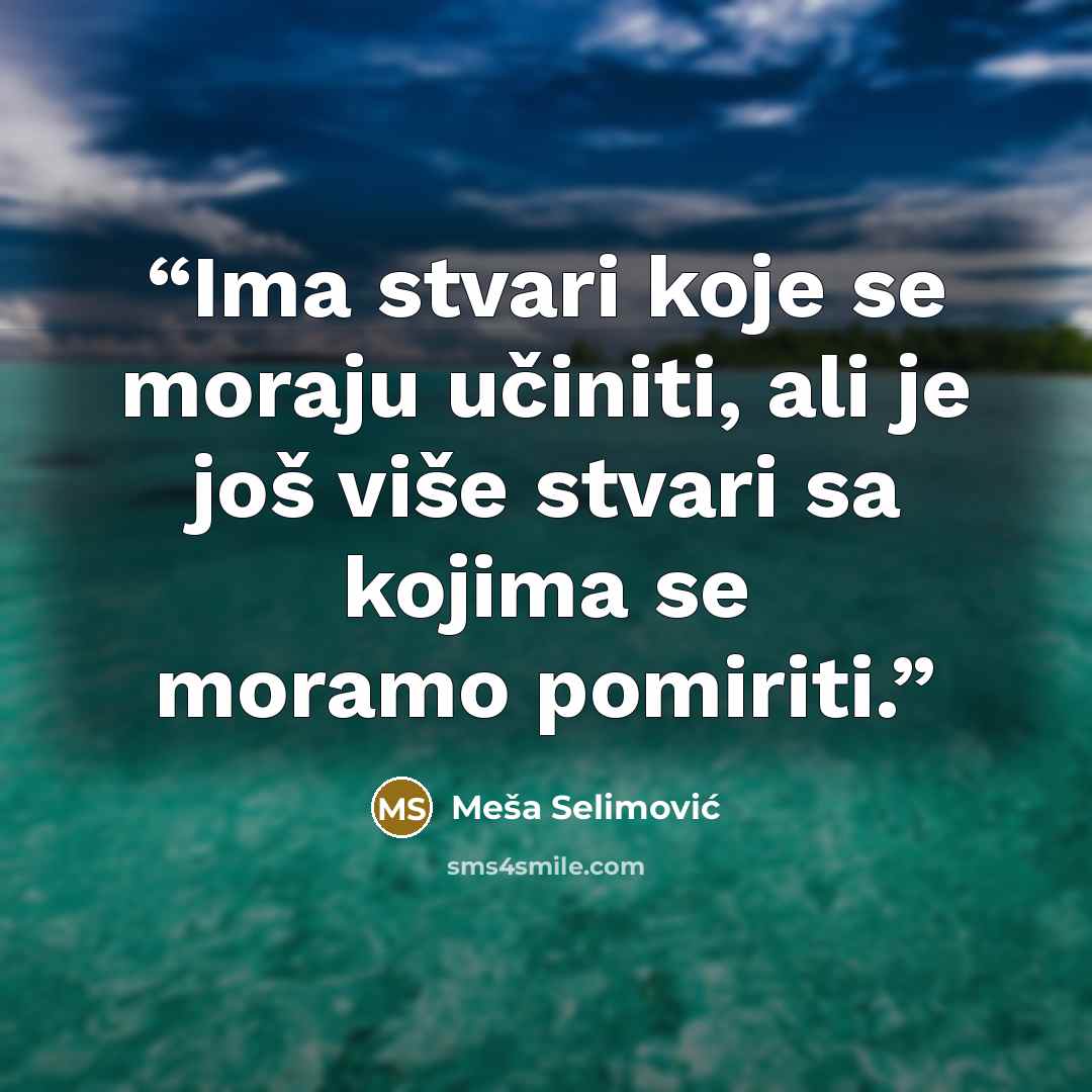 “Ima stvari koje se moraju učiniti, ali je još više stvari sa kojima se moramo pomiriti.” quote by Meša Selimović