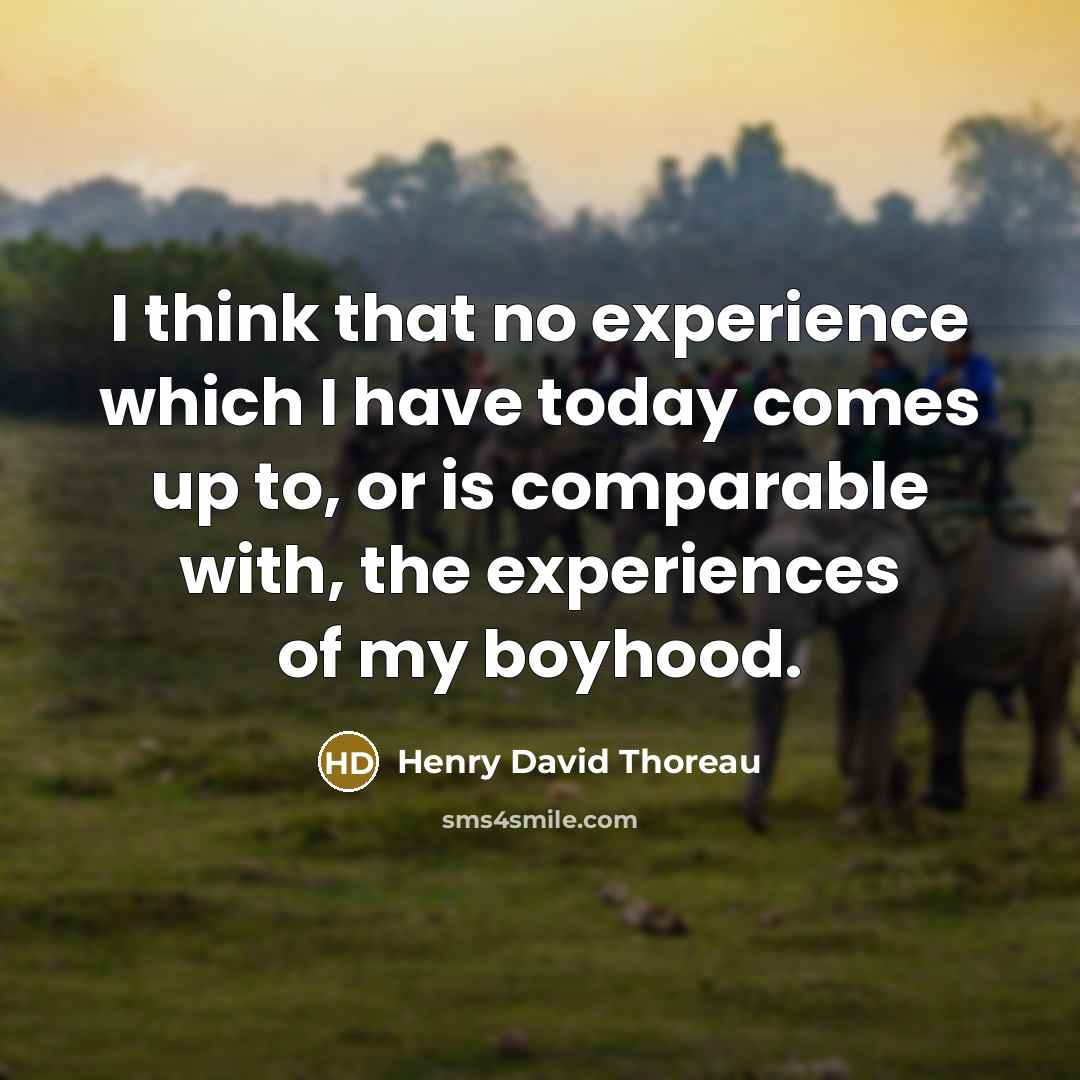 “I think that no experience which I have today comes up to, or is comparable with, the experiences of my boyhood.” quote by Henry David Thoreau