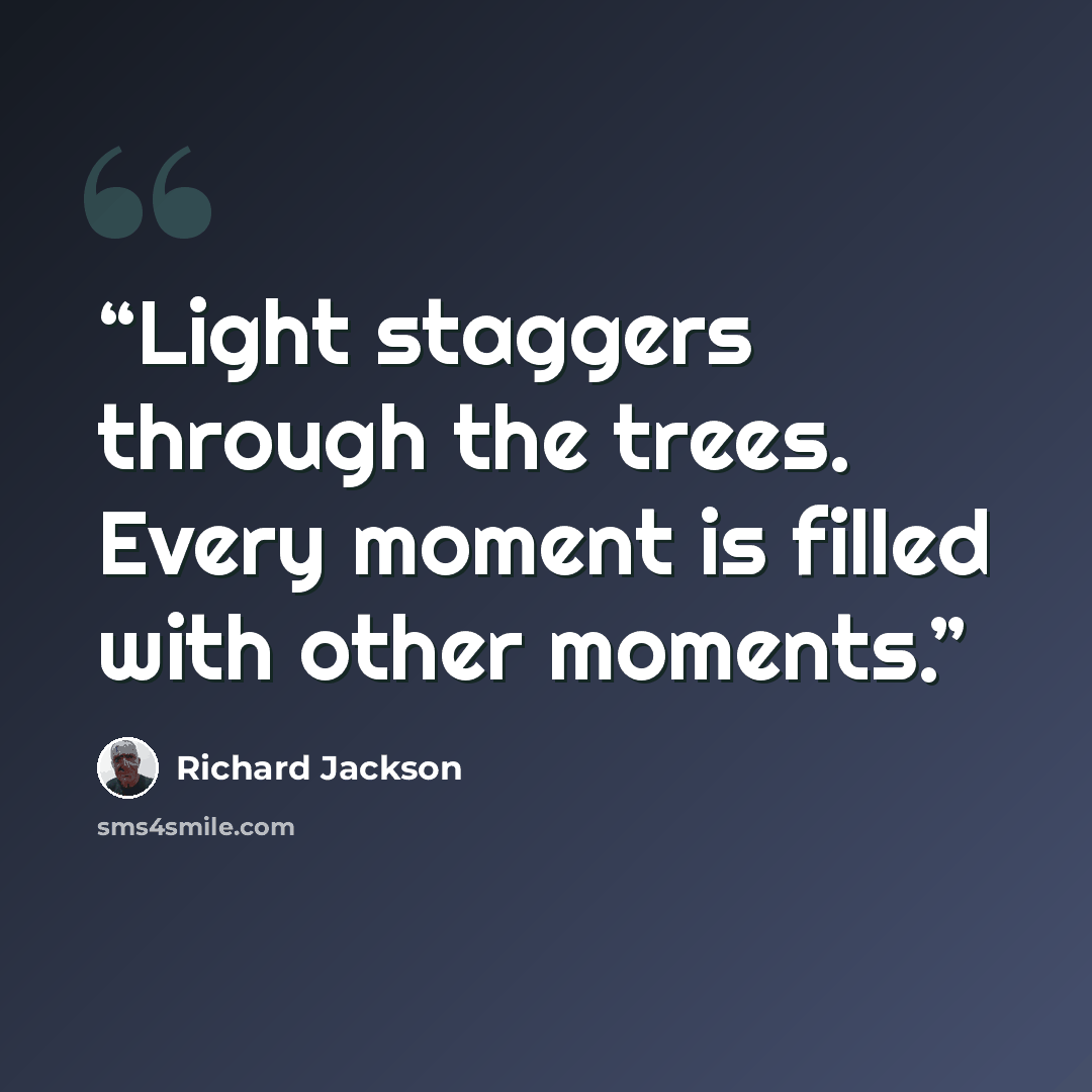 “Light staggers through the trees. Every moment is filled with other moments.” quote by Richard Jackson