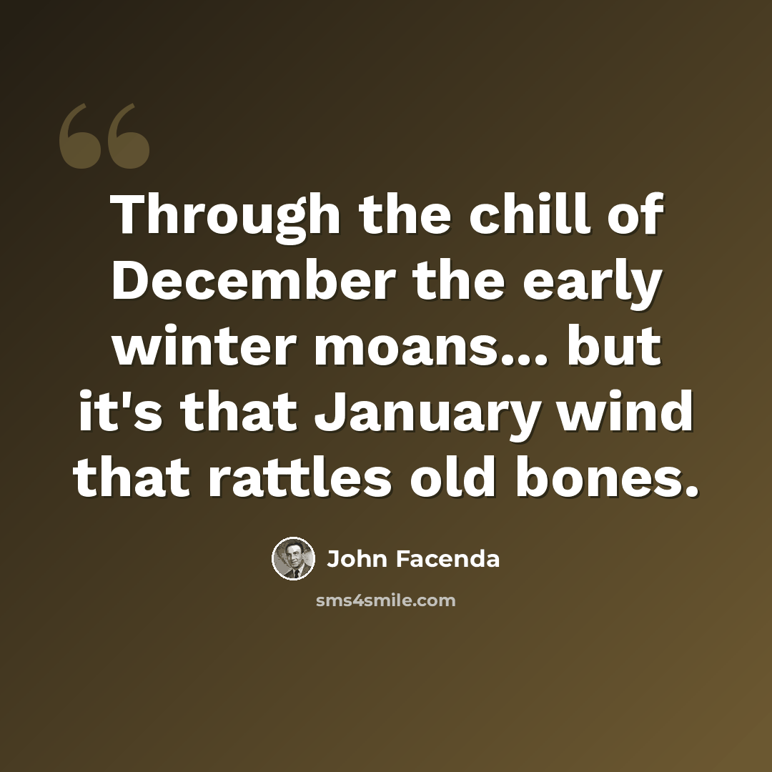 “Through the chill of December the early winter moans... but it's that January wind that rattles old bones.” quote by John Facenda