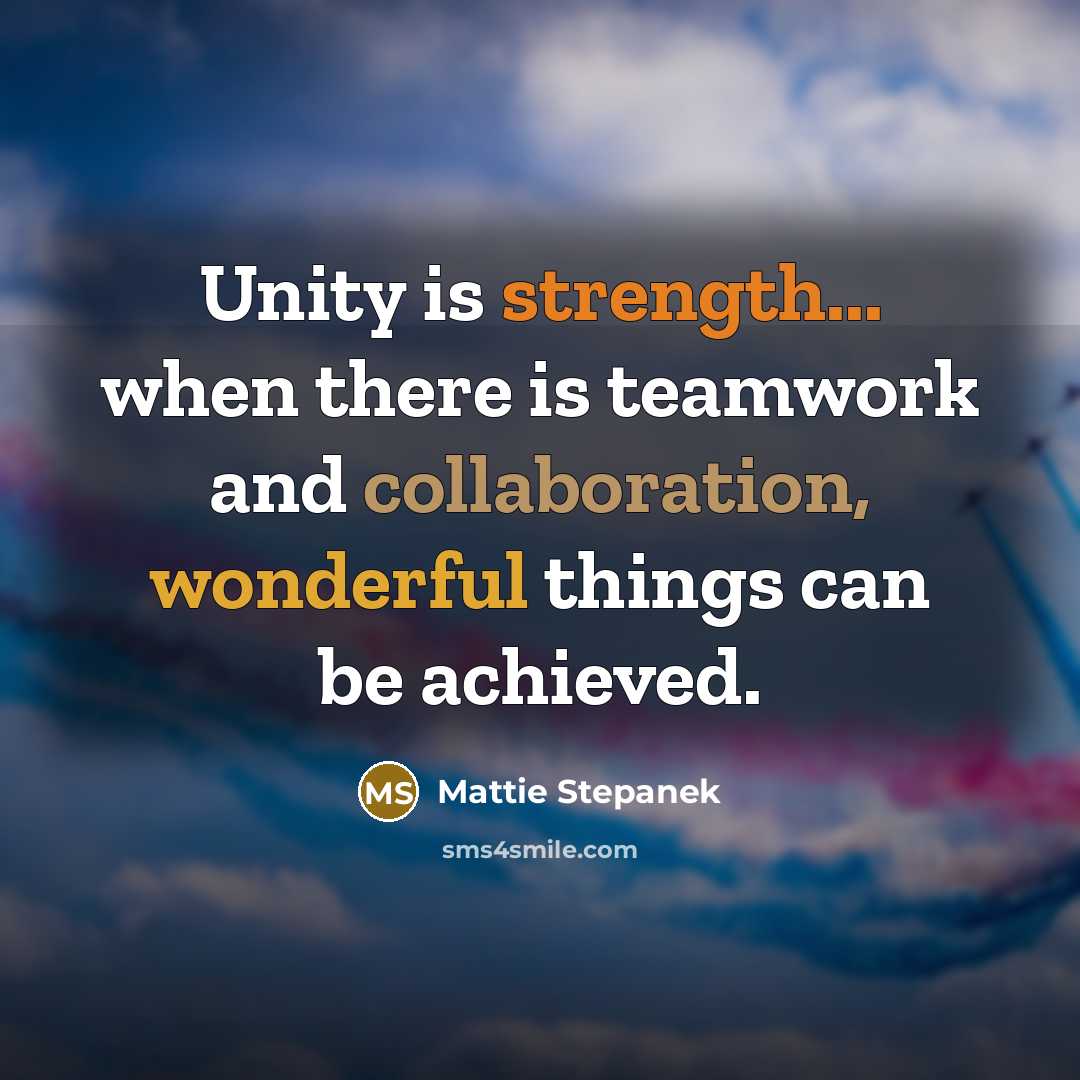 “Unity is strength... when there is teamwork and collaboration, wonderful things can be achieved.” quote by Mattie Stepanek