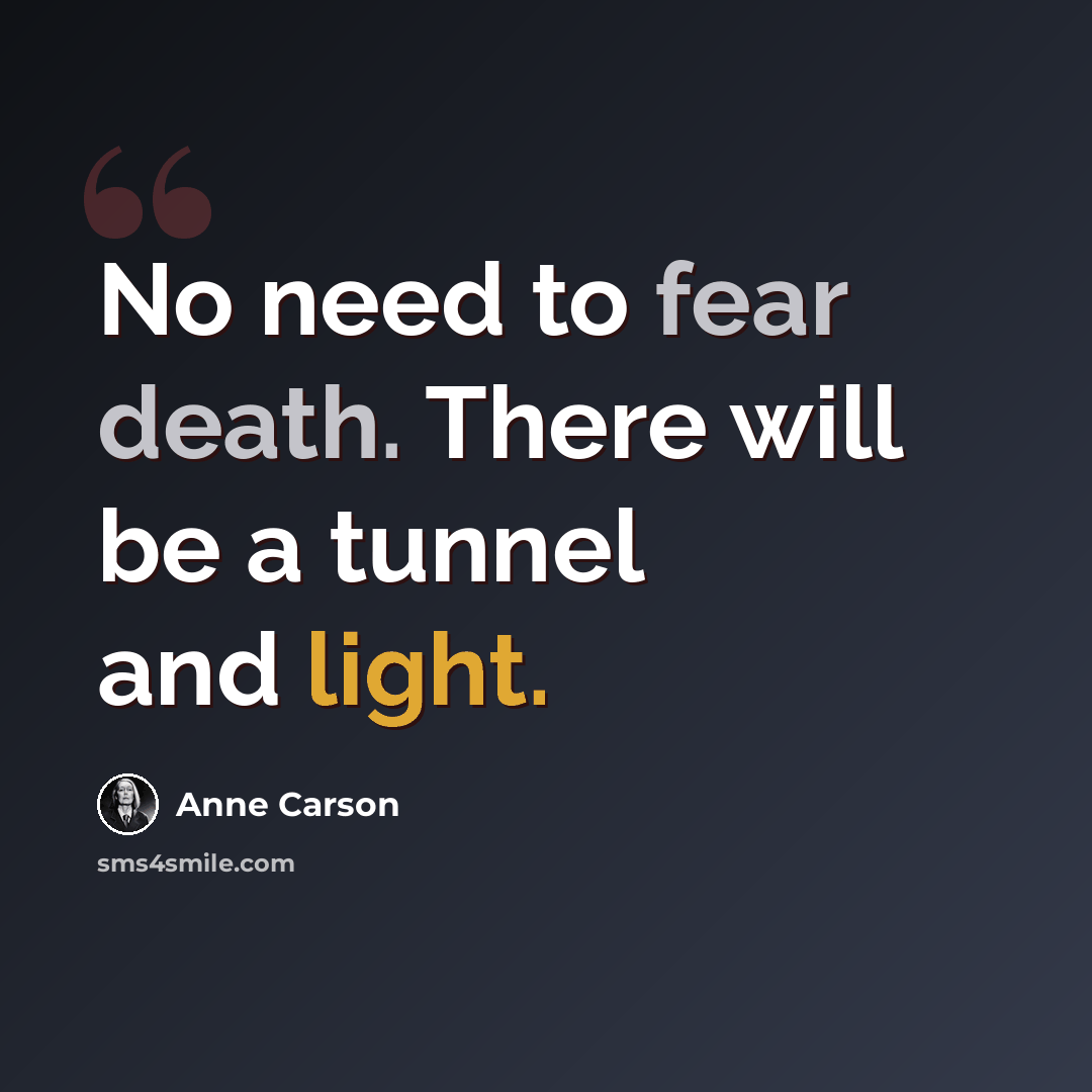 “No need to fear death. There will be a tunnel and light.” quote by Anne Carson