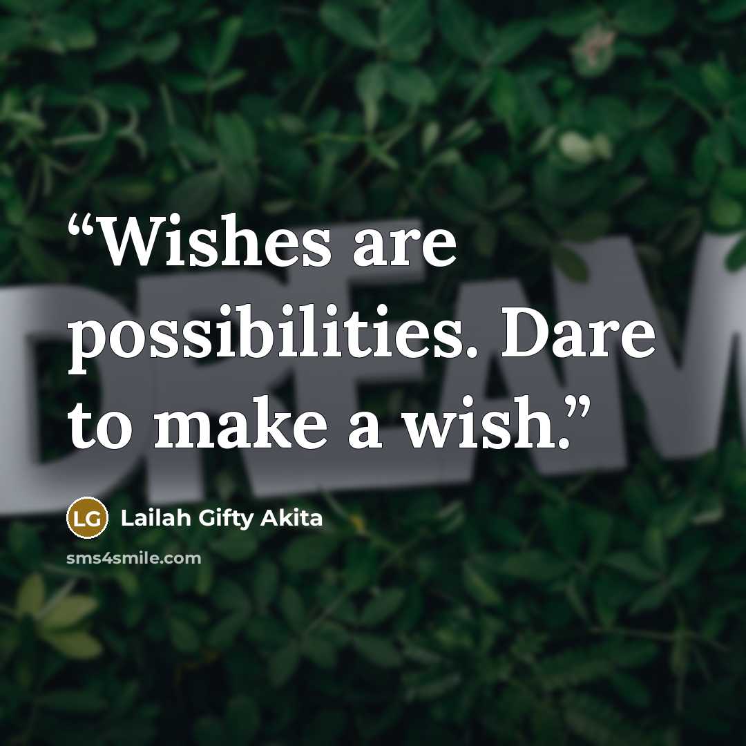 “Wishes are possibilities. Dare to make a wish.” quote by Lailah Gifty Akita