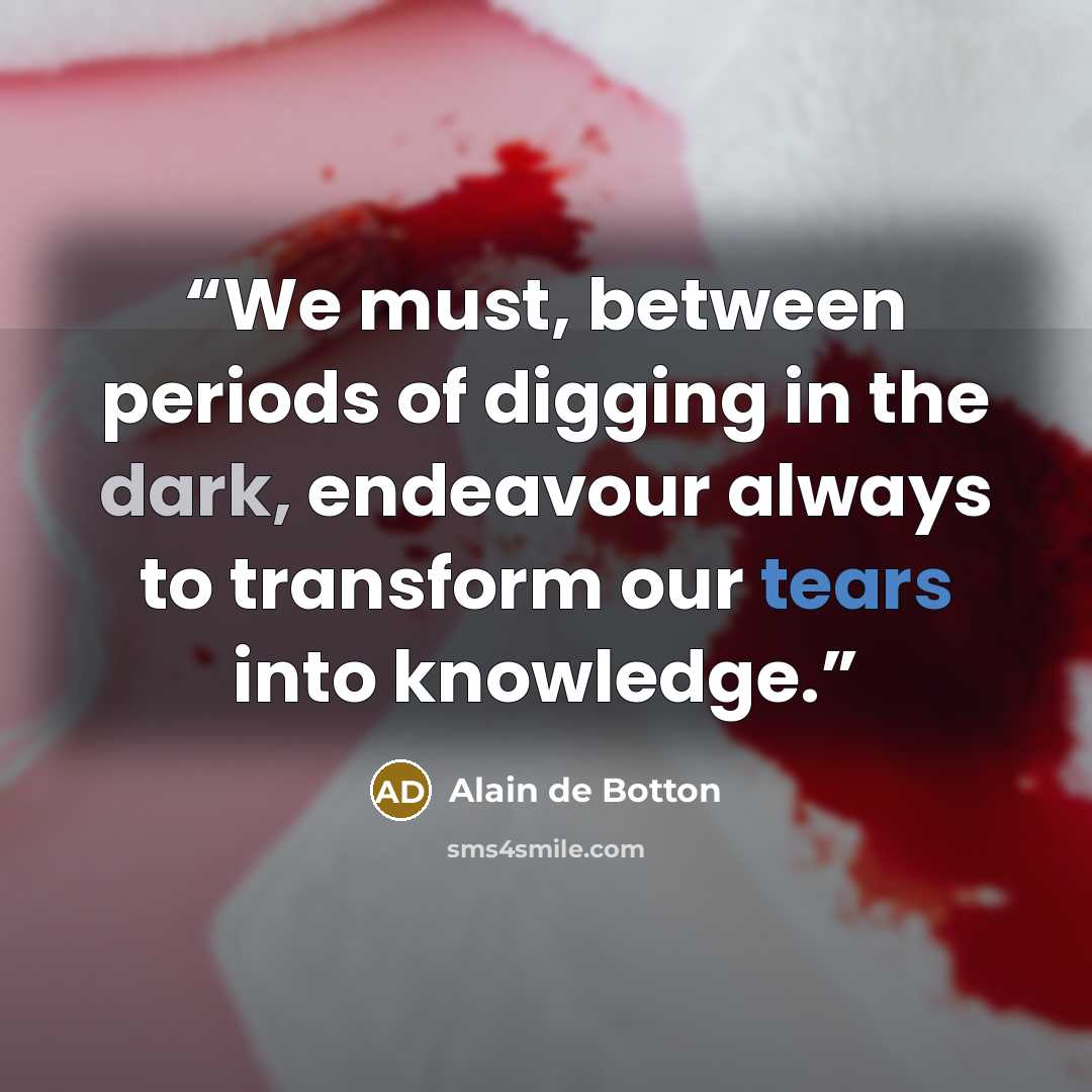 “We must, between periods of digging in the dark, endeavour always to transform our tears into knowledge.” quote by Alain de Botton