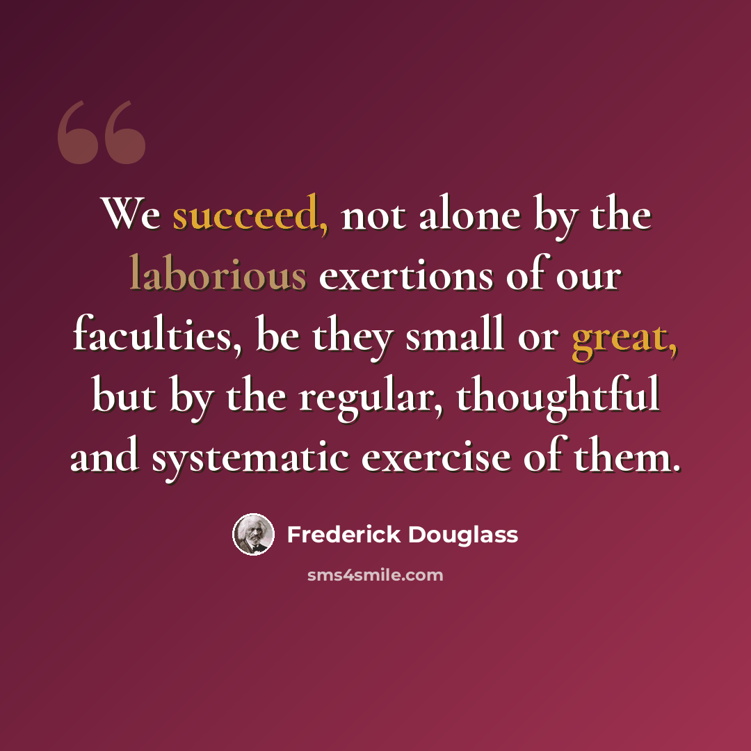 “We succeed, not alone by the laborious exertions of our faculties, be they small or great, but by the regular, thoughtful and systematic exercise of them.” quote by Frederick Douglass
