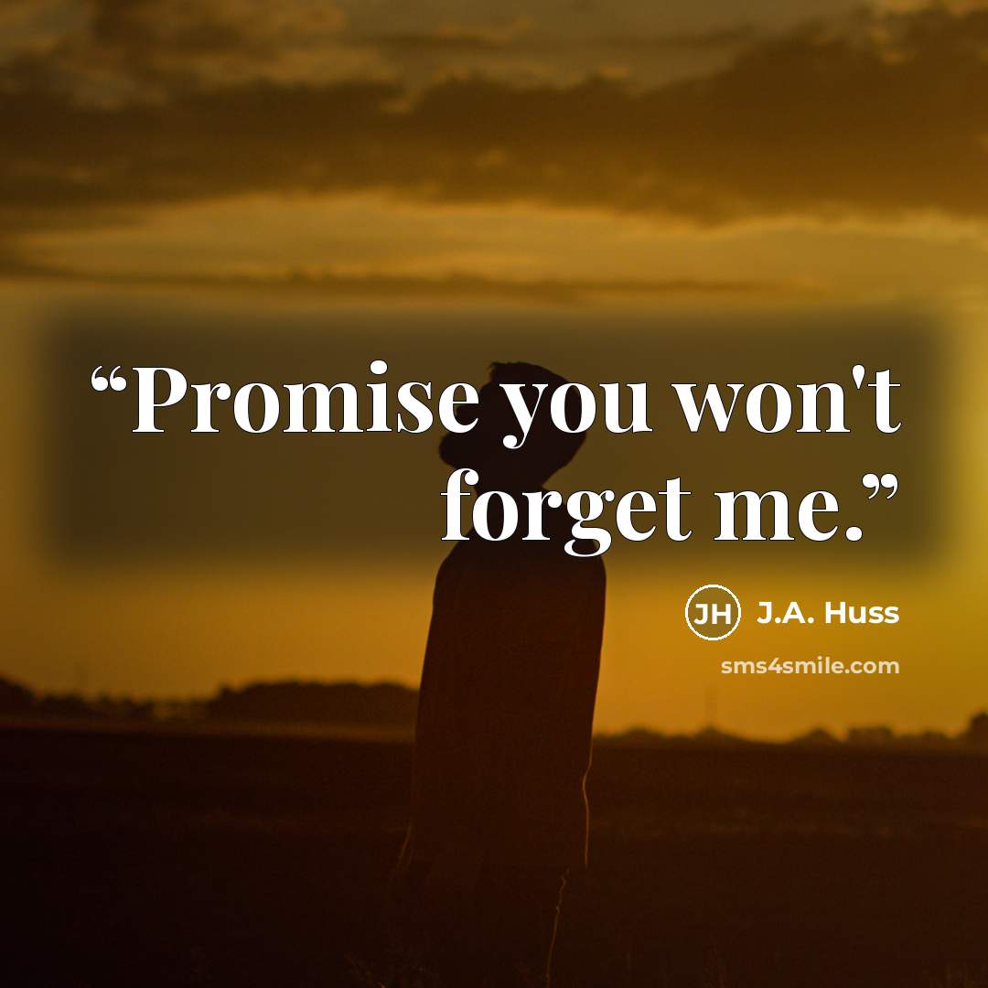 “Promise you won't forget me.” quote by J.A. Huss