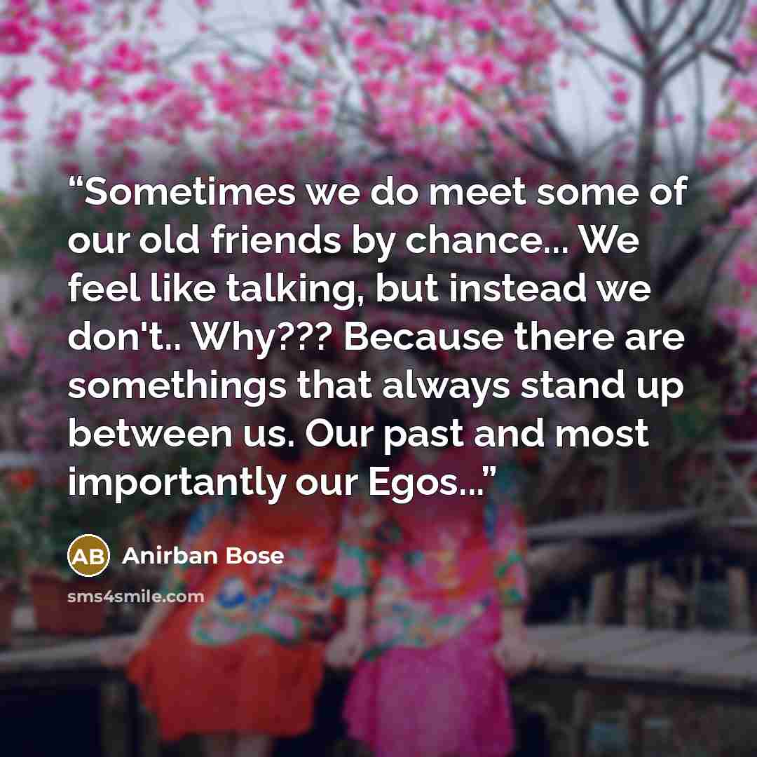 “Sometimes we do meet some of our old friends by chance... We feel like talking, but instead we don't.. Why??? Because there are somethings that always stand up between us. Our past and most importantly our Egos...” quote by Anirban Bose