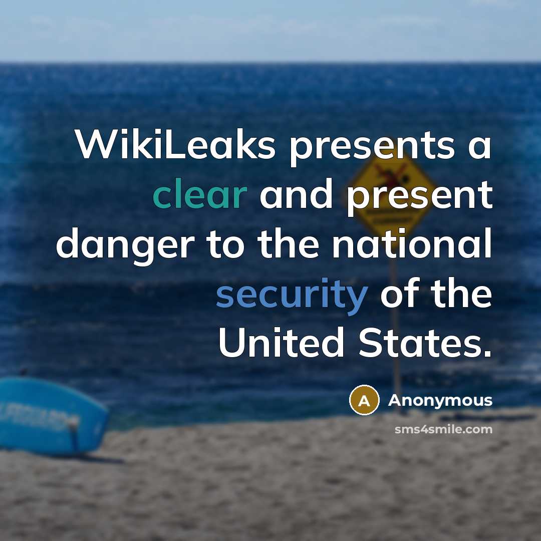 “WikiLeaks presents a clear and present danger to the national security of the United States.” quote by Anonymous