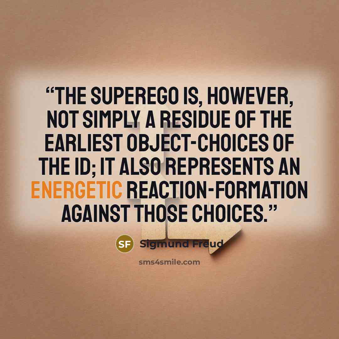 “The superego is, however, not simply a residue of the earliest object-choices of the id; it also represents an energetic reaction-formation against those choices.” quote by Sigmund Freud