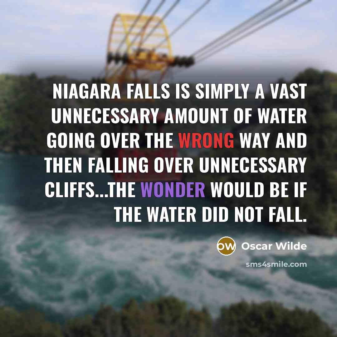 “Niagara Falls is simply a vast unnecessary amount of water going over the wrong way and then falling over unnecessary cliffs...The wonder would be if the water did not fall.” quote by Oscar Wilde
