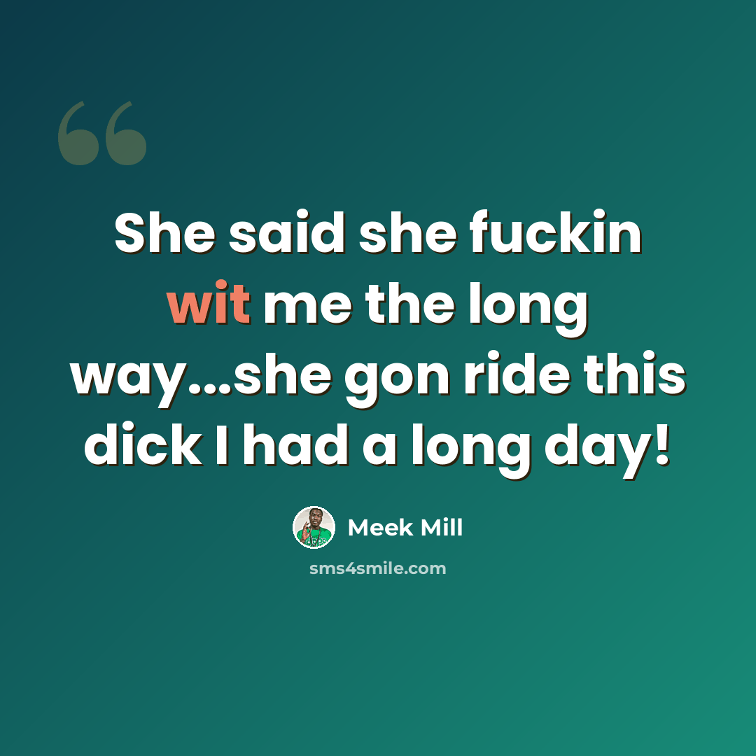 “She said she fuckin wit me the long way...she gon ride this dick I had a long day!” quote by Meek Mill