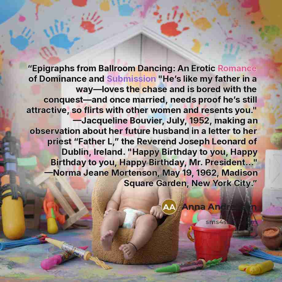 “Epigraphs from Ballroom Dancing: An Erotic Romance of Dominance and Submission "He’s like my father in a way—loves the chase and is bored with the conquest—and once married, needs proof he’s still attractive, so flirts with other women and resents you." —Jacqueline Bouvier, July, 1952, making an…” quote by Anna Andreesen