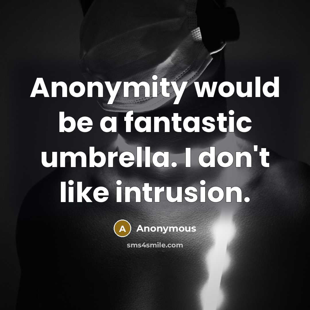 “Anonymity would be a fantastic umbrella. I don't like intrusion.” quote by Anonymous