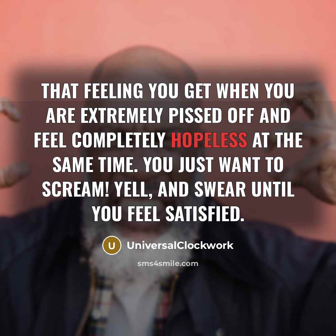 “That feeling you get when you are extremely pissed off and feel completely hopeless at the same time. You just want to SCREAM! YELL, and SWEAR until you feel satisfied.” quote by Universalclockwork
