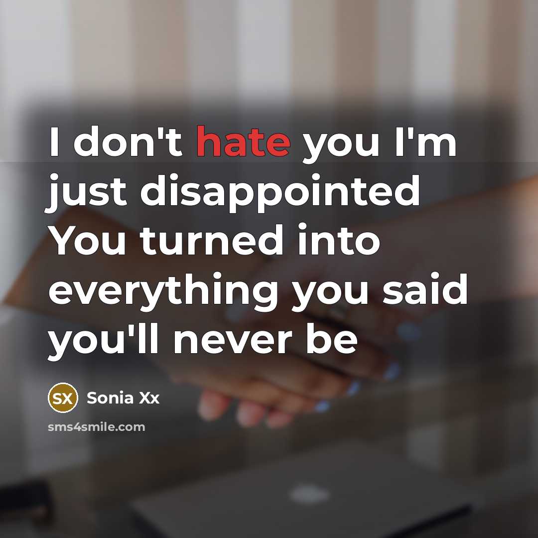 “I don't hate you I'm just disappointed You turned into everything you said you'll never be” quote by Sonia Xx