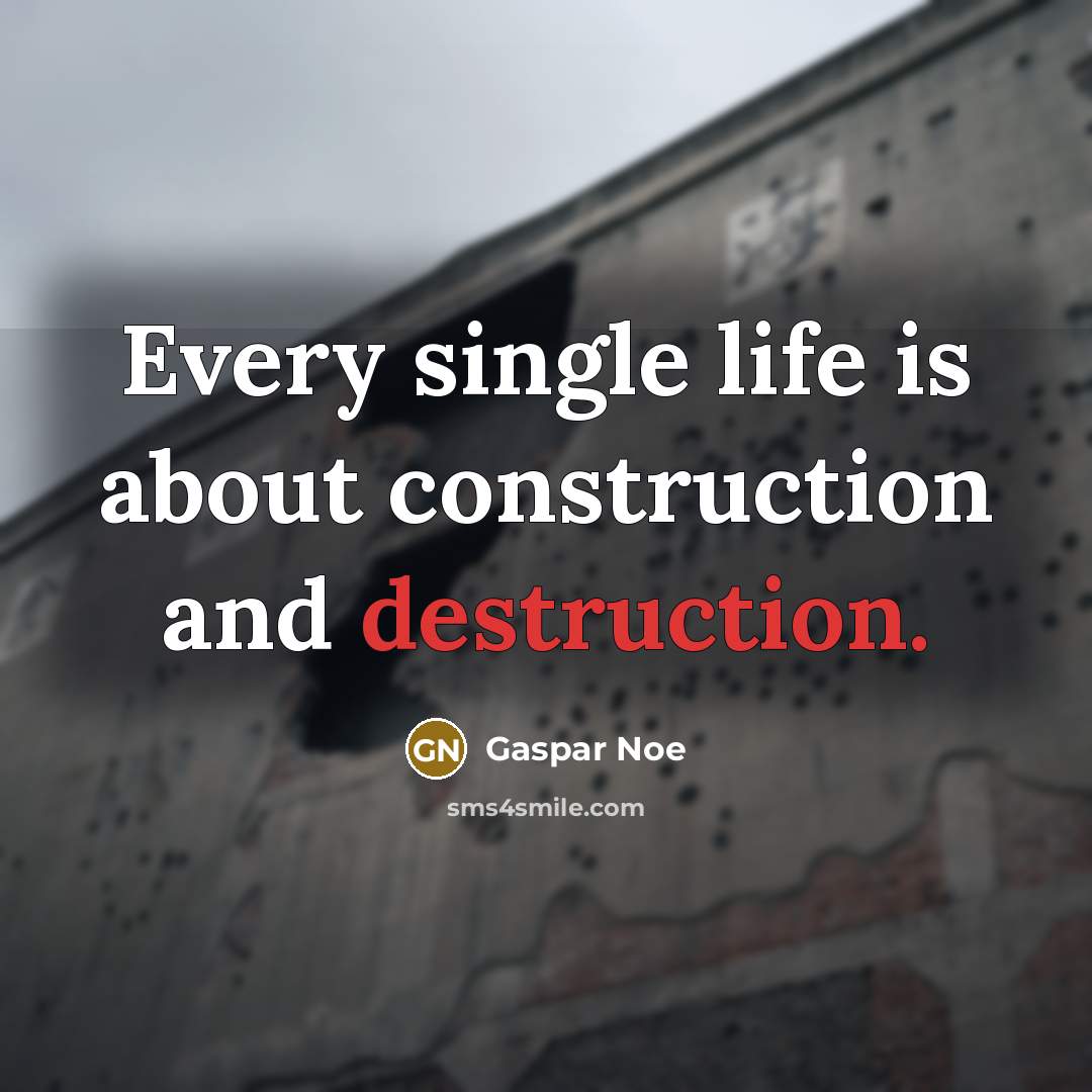 “Every single life is about construction and destruction.” quote by Gaspar Noe