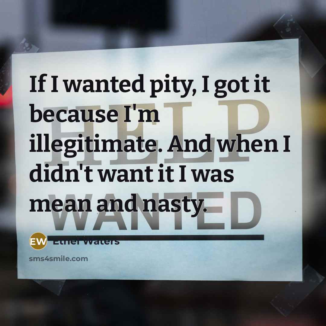 “If I wanted pity, I got it because I'm illegitimate. And when I didn't want it I was mean and nasty.” quote by Ethel Waters