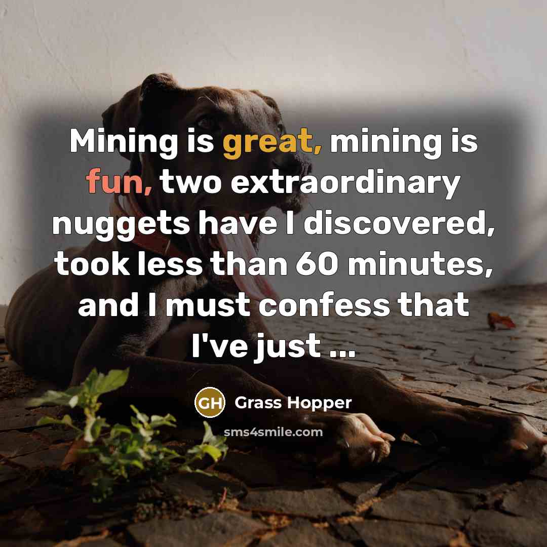 “Mining is great, mining is fun, two extraordinary nuggets have I discovered, took less than 60 minutes, and I must confess that I've just ...” quote by Grass Hopper