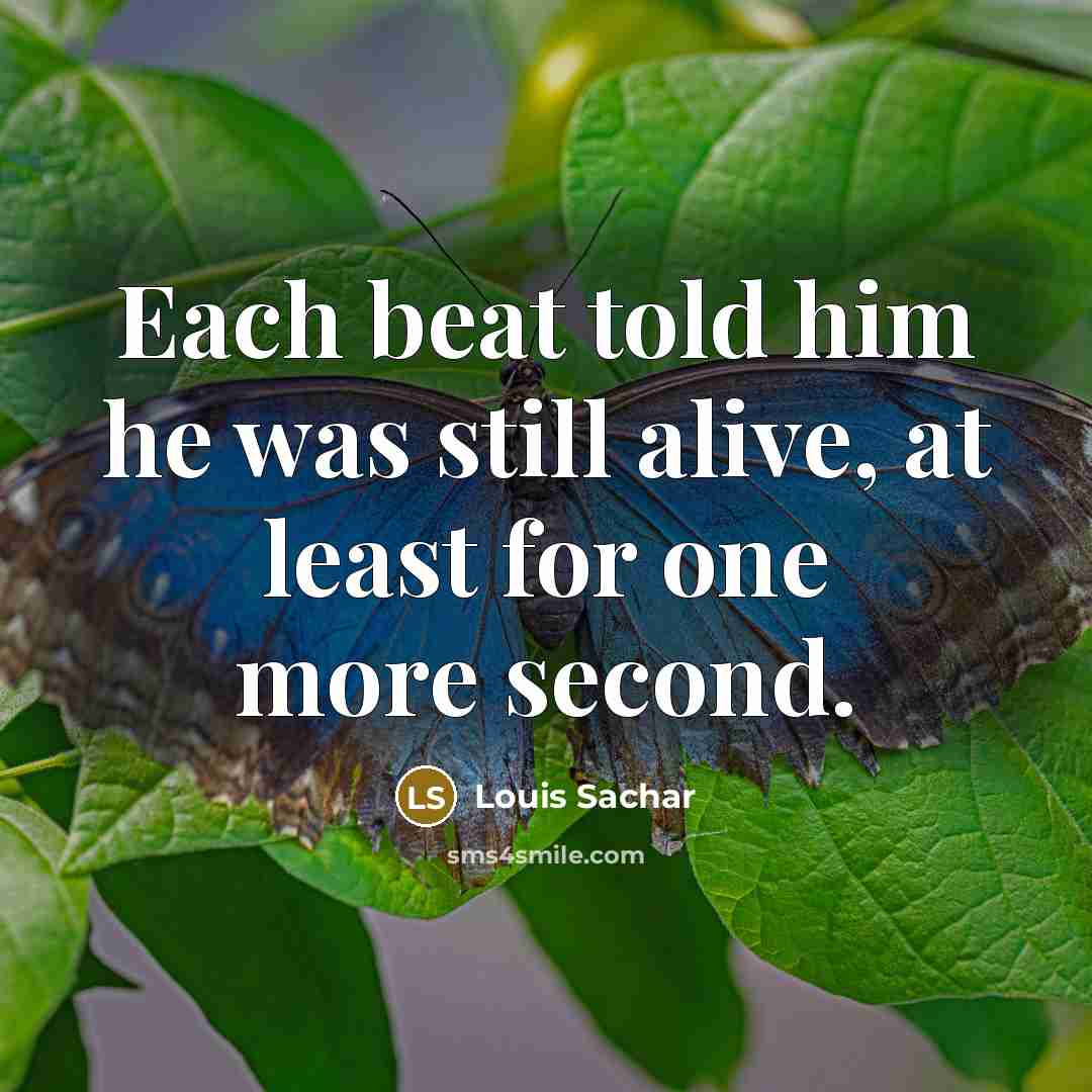 “Each beat told him he was still alive, at least for one more second.” quote by Louis Sachar