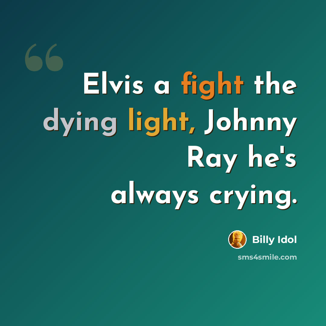 “Elvis a fight the dying light, Johnny Ray he's always crying.” quote by Billy Idol