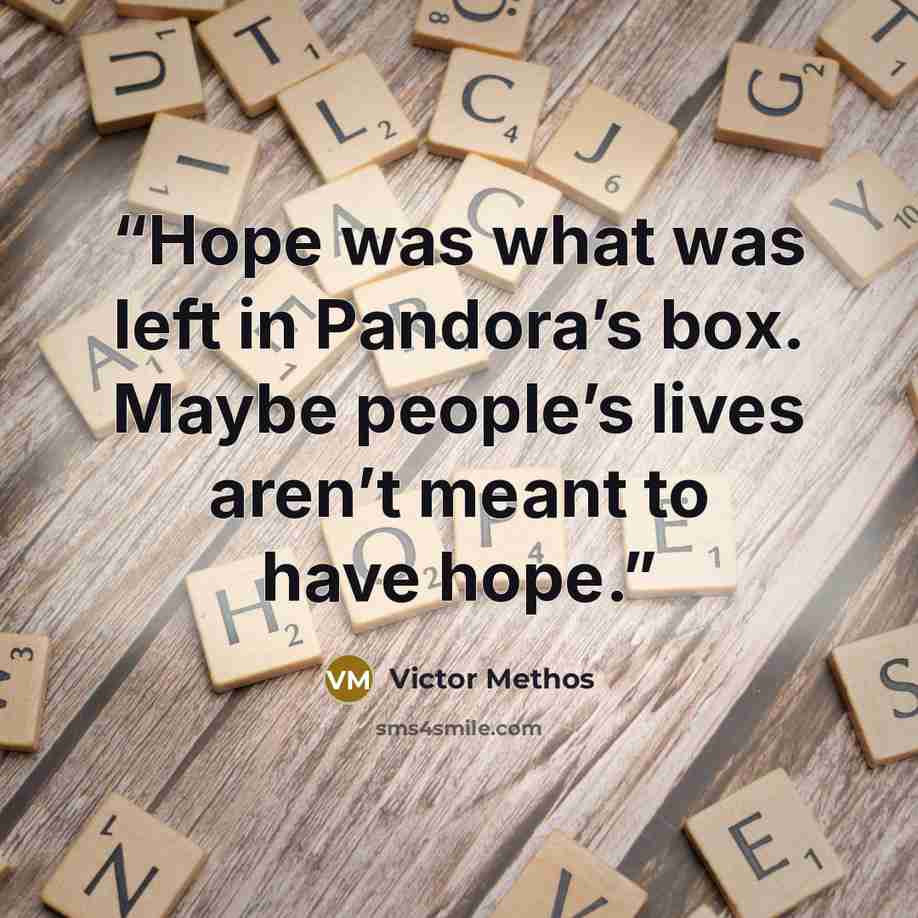 “Hope was what was left in Pandora’s box. Maybe people’s lives aren’t meant to have hope.” quote by Victor Methos