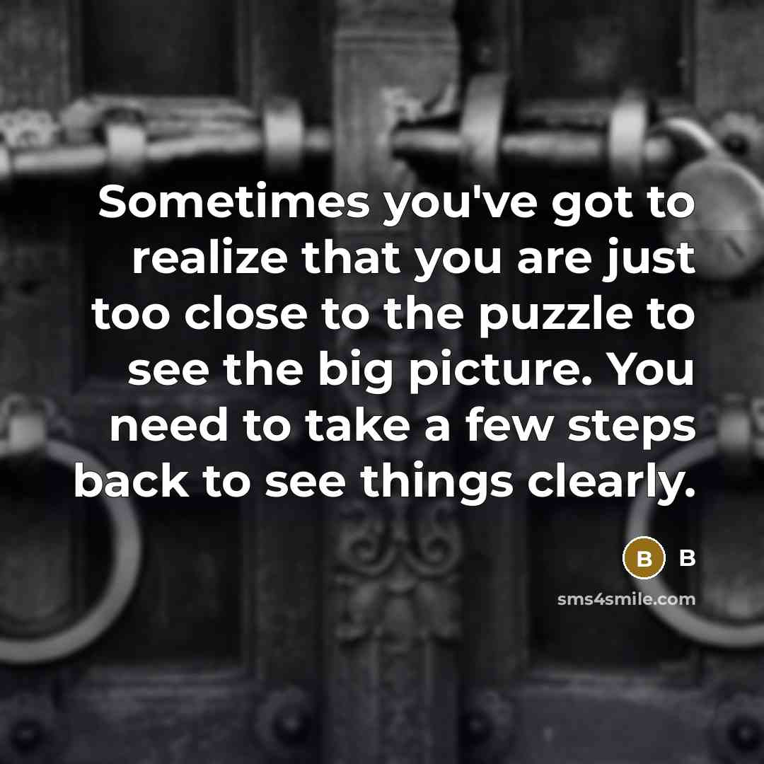 “Sometimes you've got to realize that you are just too close to the puzzle to see the big picture. You need to take a few steps back to see things clearly.” quote by B