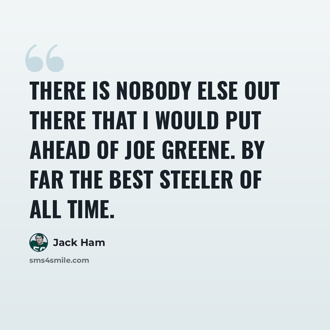“There is nobody else out there that I would put ahead of Joe Greene. By far the best Steeler of all time.” quote by Jack Ham