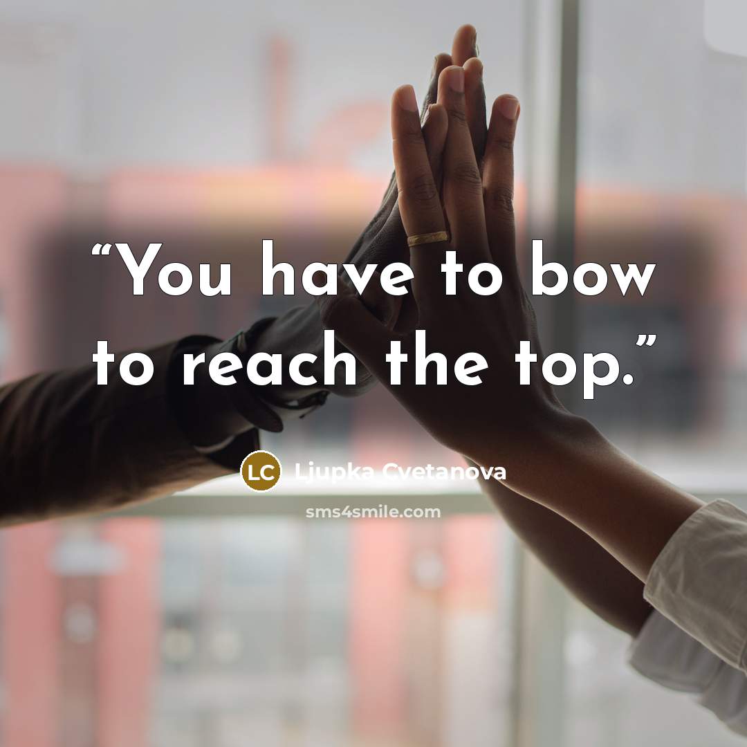 “You have to bow to reach the top.” quote by Ljupka Cvetanova