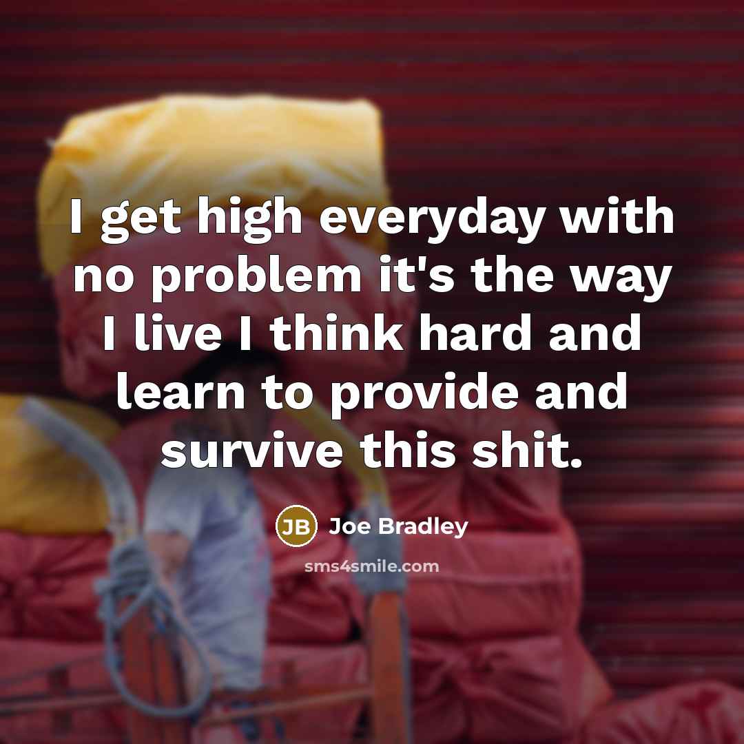 “I get high everyday with no problem it's the way I live I think hard and learn to provide and survive this shit.” quote by Joe Bradley