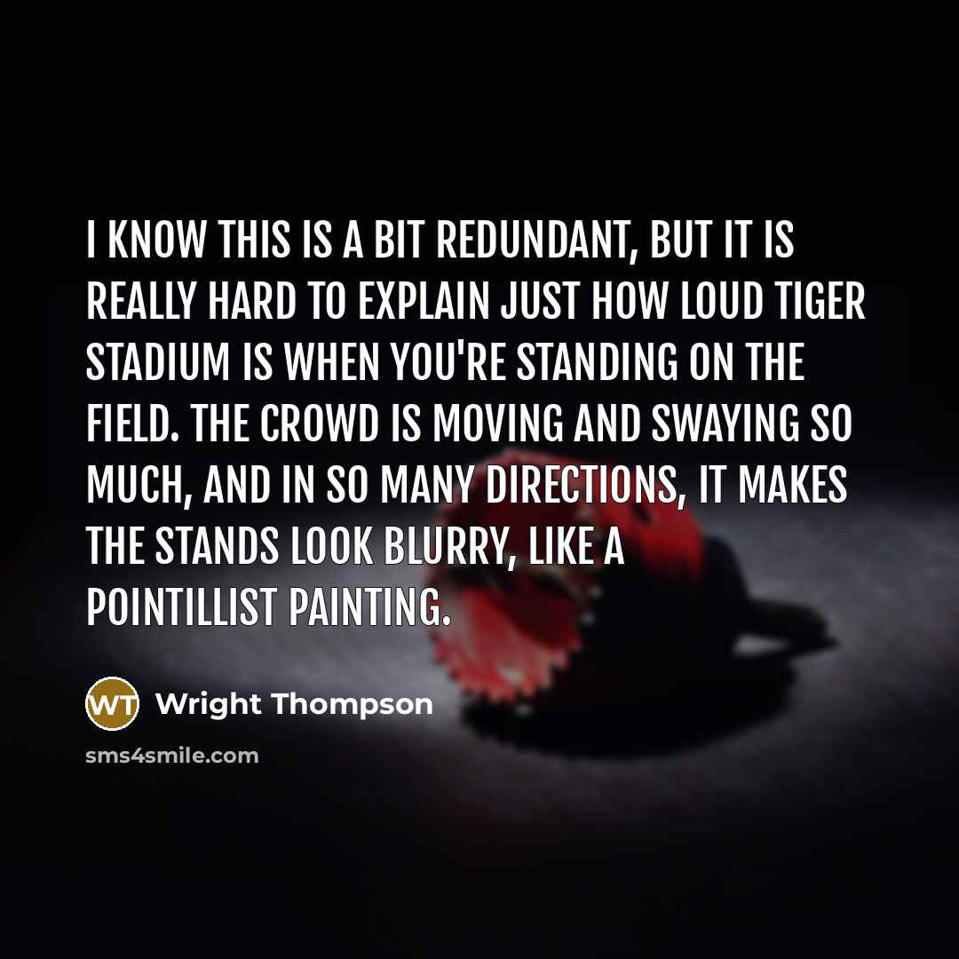 “I know this is a bit redundant, but it is really hard to explain just how loud Tiger Stadium is when you're standing on the field. The crowd is moving and swaying so much, and in so many directions, it makes the stands look blurry, like a pointillist painting.” quote by Wright Thompson