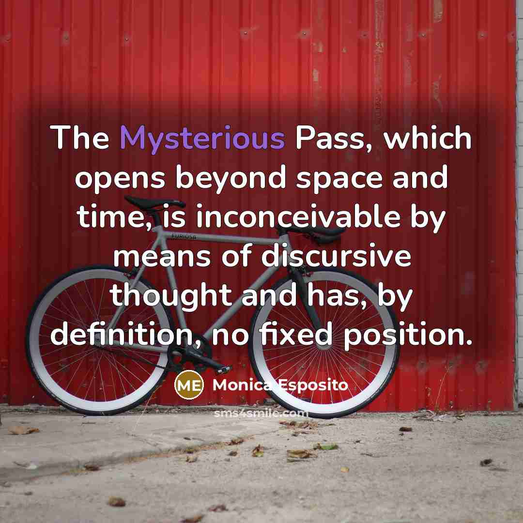 “The Mysterious Pass, which opens beyond space and time, is inconceivable by means of discursive thought and has, by definition, no fixed position.” quote by Monica Esposito