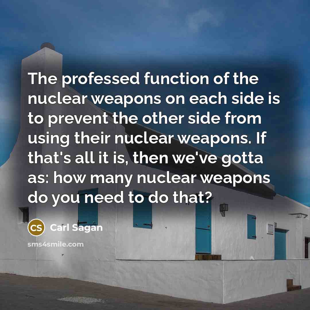 “The professed function of the nuclear weapons on each side is to prevent the other side from using their nuclear weapons. If that's all it is, then we've gotta as: how many nuclear weapons do you need to do that?” quote by Carl Sagan