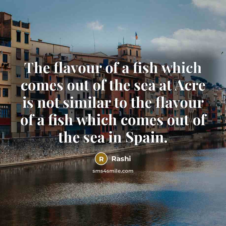 “The flavour of a fish which comes out of the sea at Acre is not similar to the flavour of a fish which comes out of the sea in Spain.” quote by Rashi