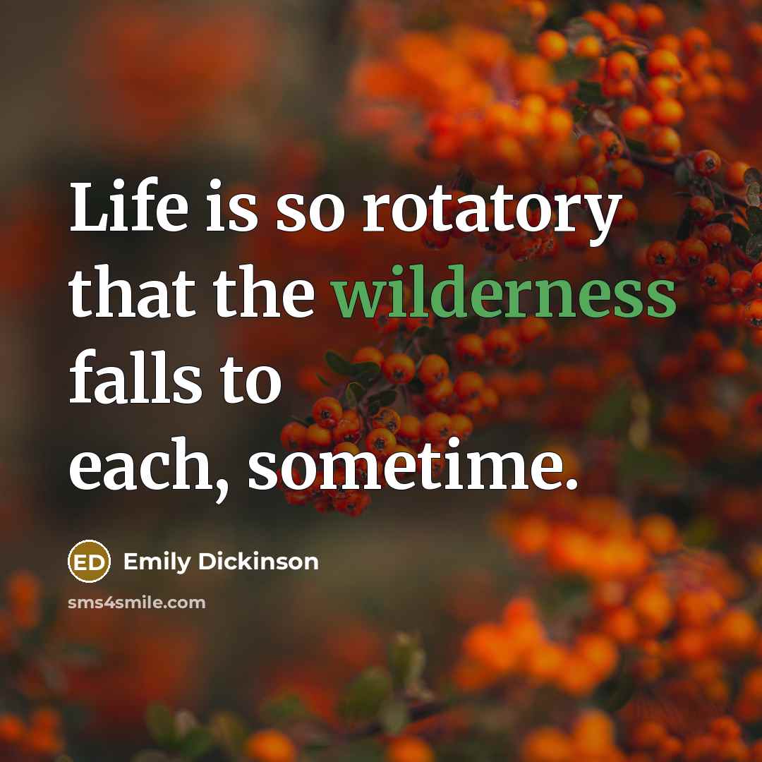 “Life is so rotatory that the wilderness falls to each, sometime.” quote by Emily Dickinson