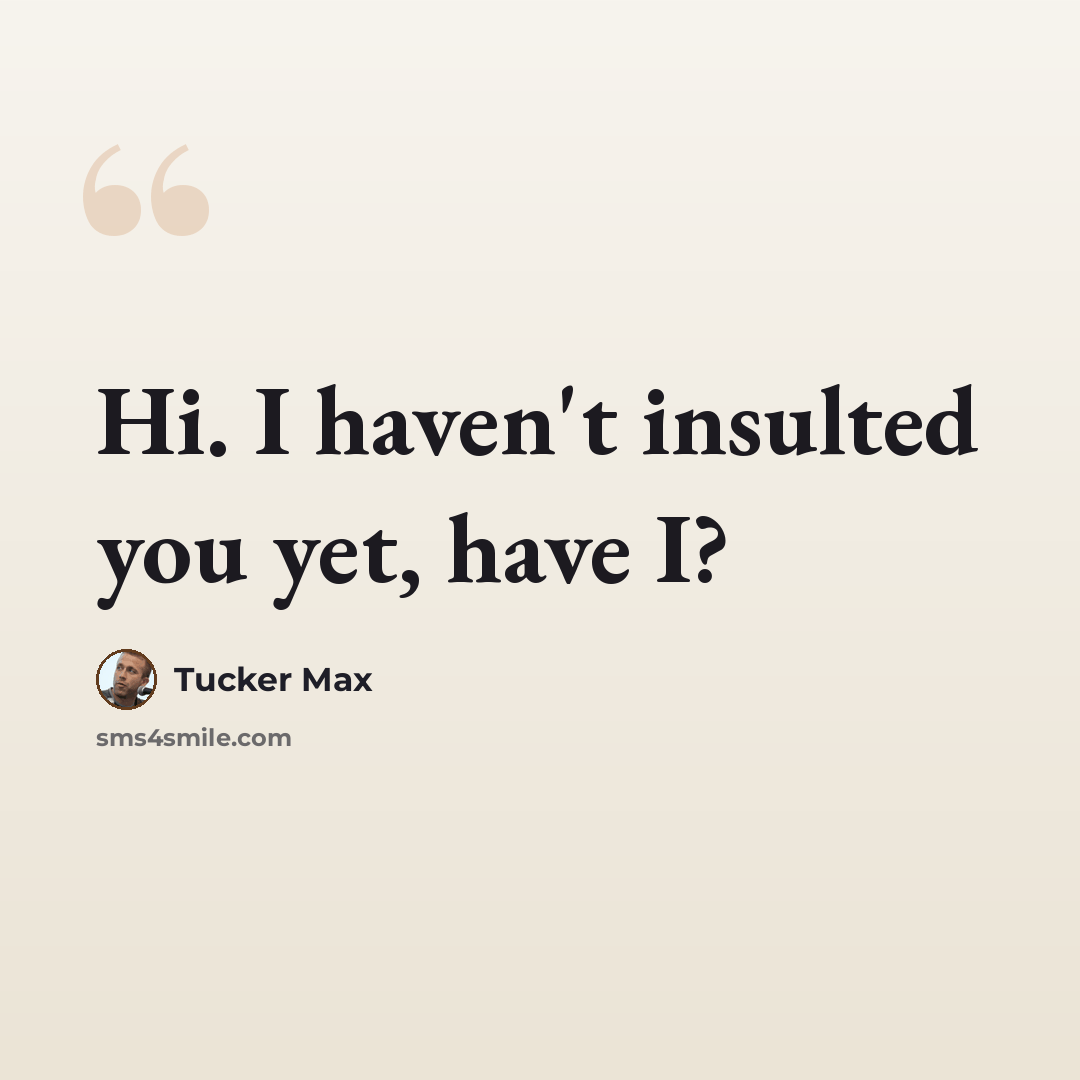 “Hi. I haven't insulted you yet, have I?” quote by Tucker Max