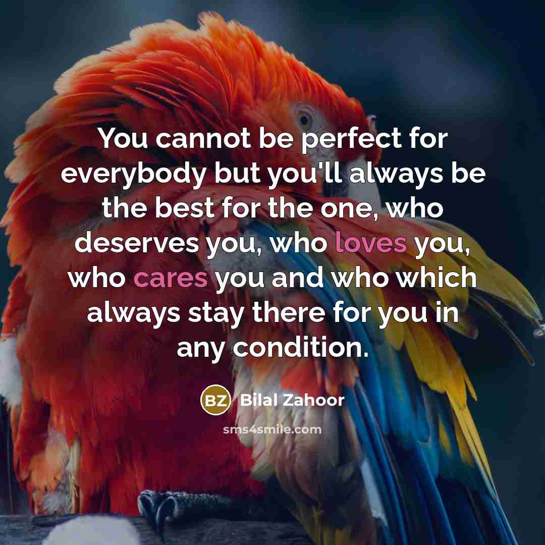 “You cannot be perfect for everybody but you'll always be the best for the one, who deserves you, who loves you, who cares you and who which always stay there for you in any condition.” quote by Bilal Zahoor
