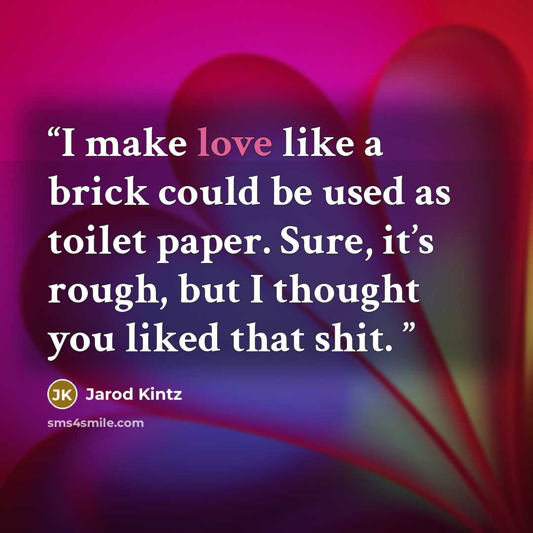 “I make love like a brick could be used as toilet paper. Sure, it’s rough, but I thought you liked that shit.” quote by Jarod Kintz