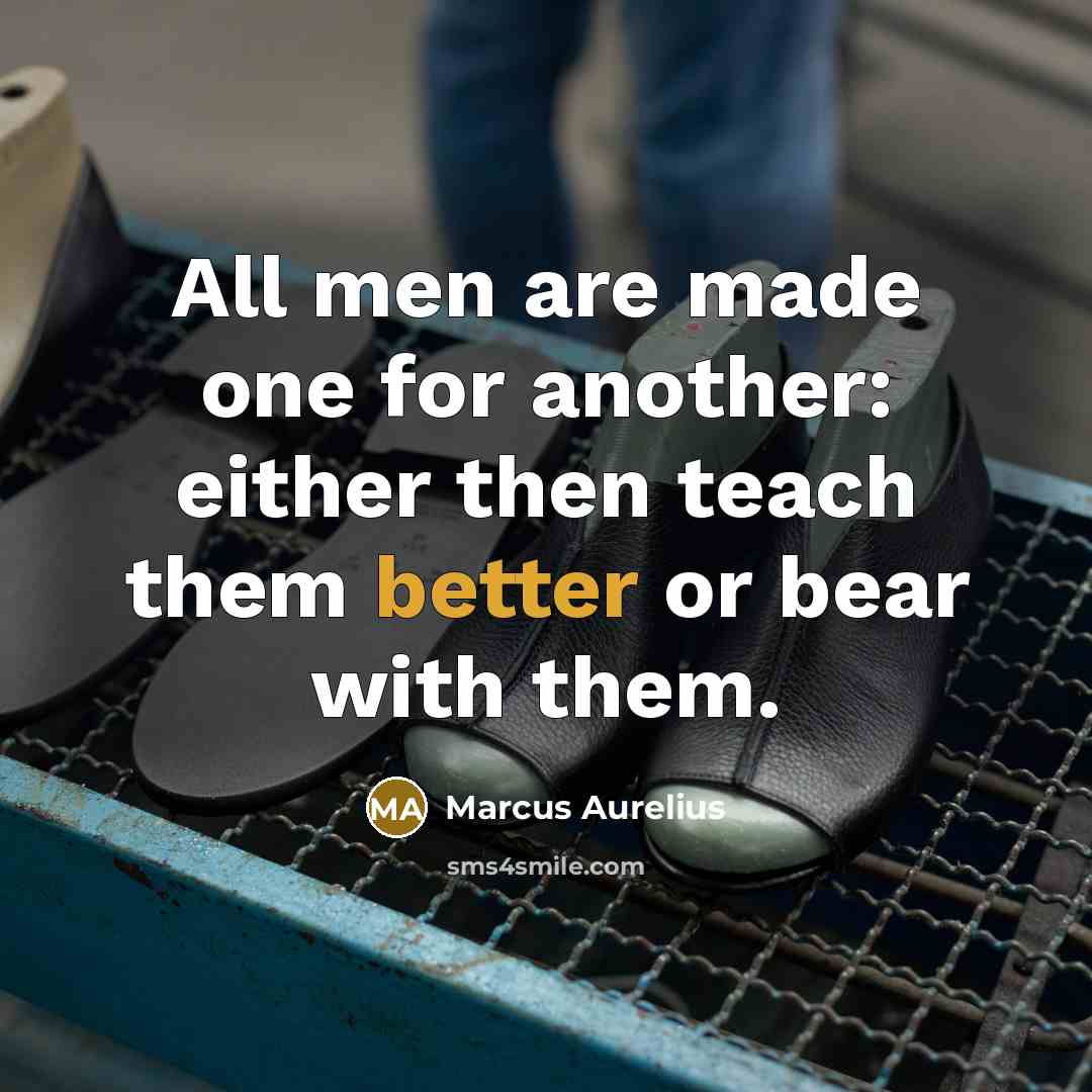 “All men are made one for another: either then teach them better or bear with them.” quote by Marcus Aurelius