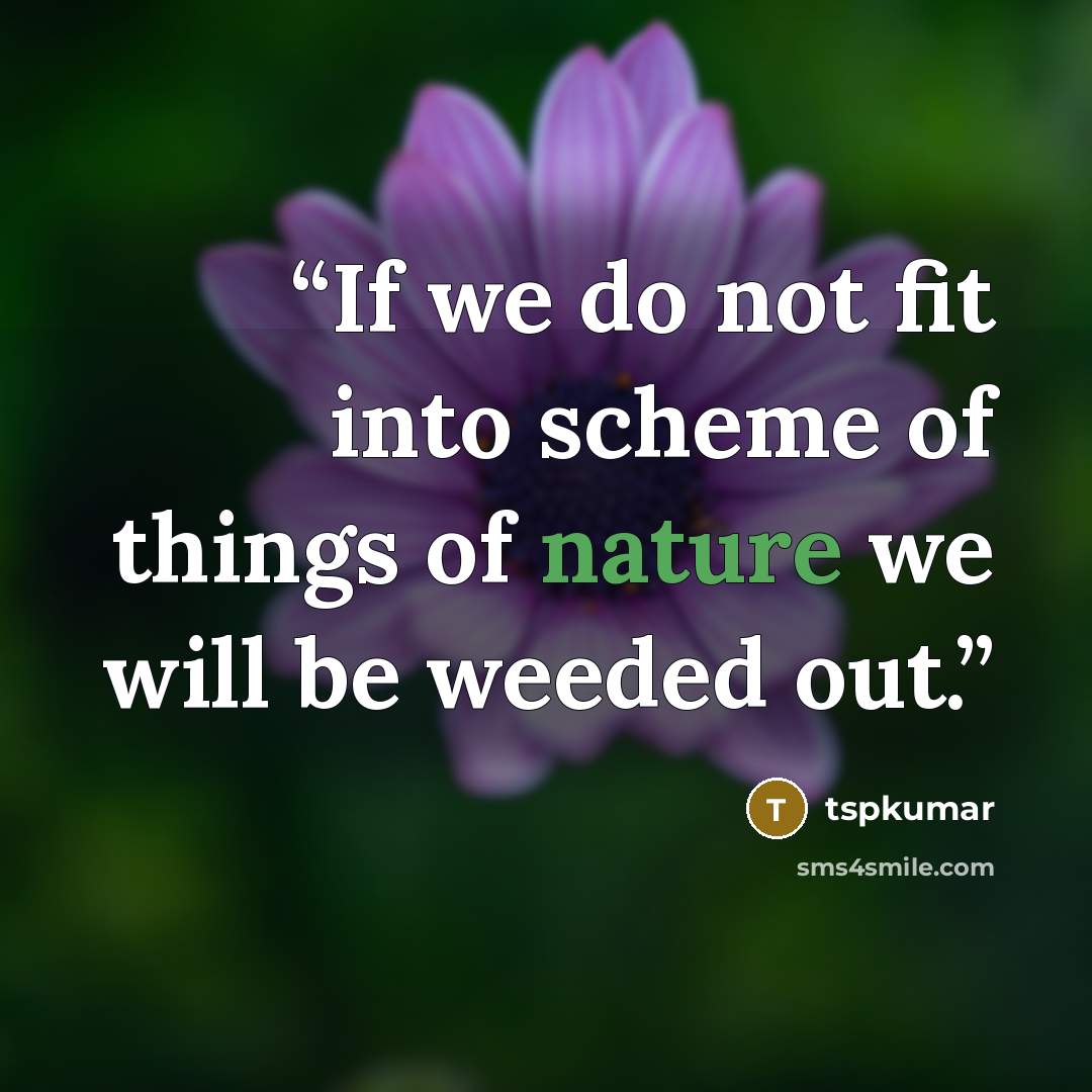 “If we do not fit into scheme of things of nature we will be weeded out.” quote by tspkumar