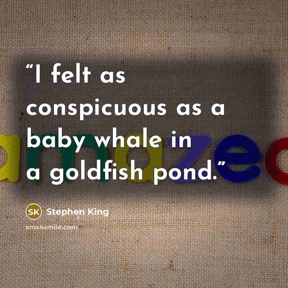 “I felt as conspicuous as a baby whale in a goldfish pond.” quote by Stephen King