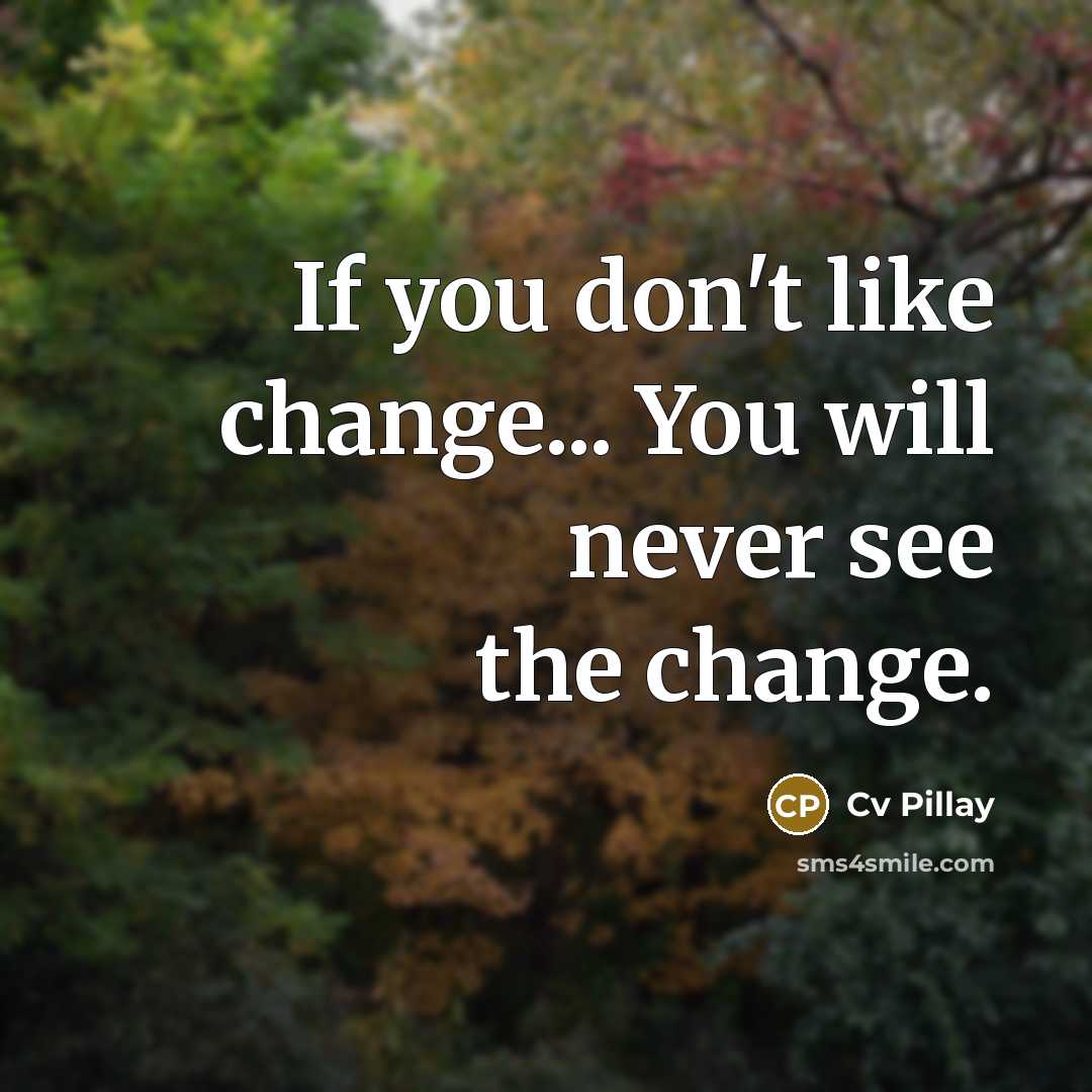 “If you don't like change... You will never see the change.” quote by Cv Pillay