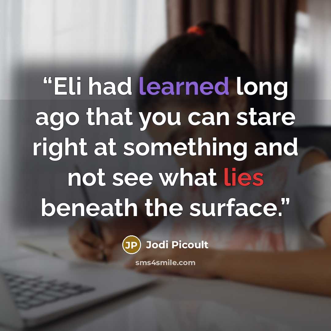 “Eli had learned long ago that you can stare right at something and not see what lies beneath the surface.” quote by Jodi Picoult
