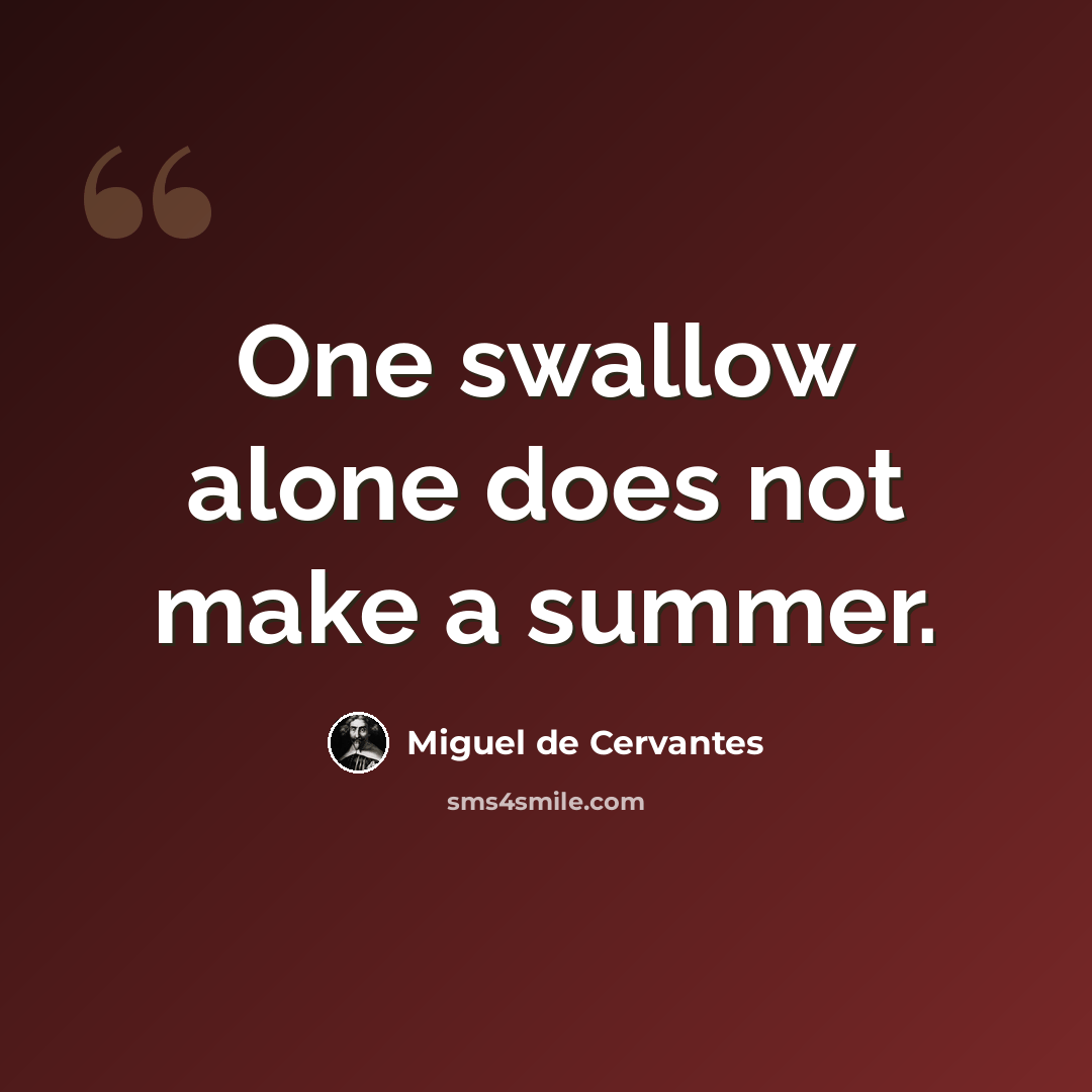 “One swallow alone does not make a summer.” quote by Miguel de Cervantes
